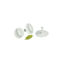 3 Découpoirs Petite Feuille de Houx à Poussoir