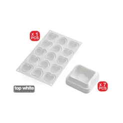 7 Moules Silicone Coussin et 1 Plaque 15 Cœurs Bombés SilikoMart Professional