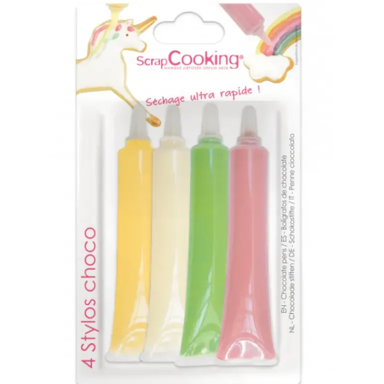 4 Stylos Chocolat Blanc Rose Vert Jaune 25g Scrapcooking