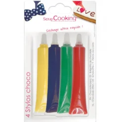 4 Stylos Chocolat Bleu Rouge Jaune Vert 25g Scrapcooking