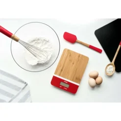 Balance de Cuisine Electronique Bambou Rectangle Rouge 23 x 16 cm Pebbly