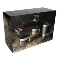 Bar à poivre Maestro avec Moulin, Réservoirs et 3 poivres Peugeot