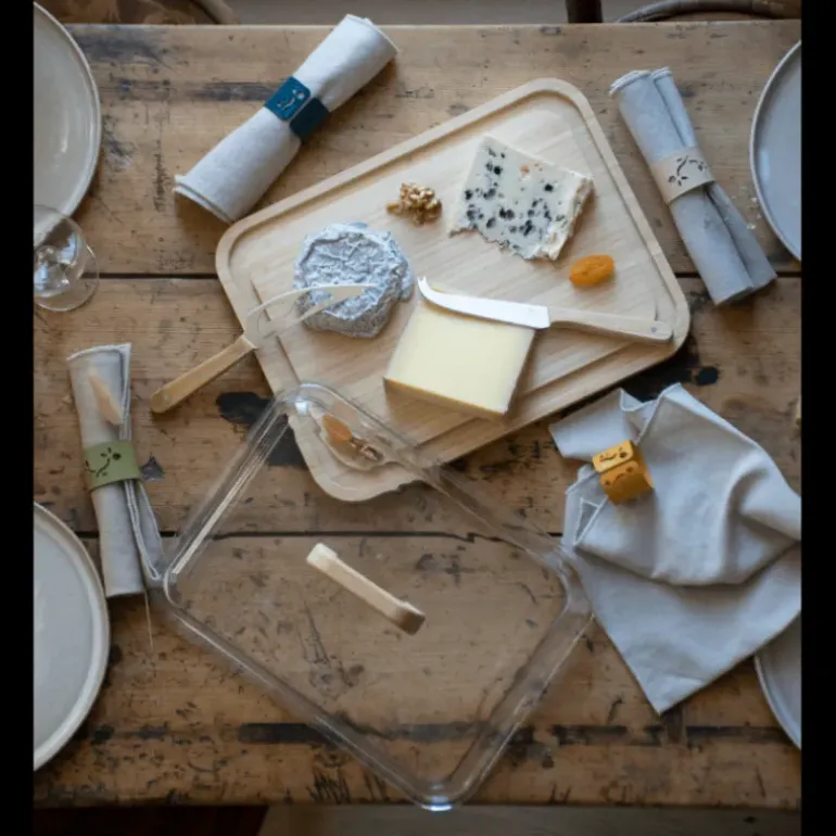 Boîte à Fromage avec Cloche en Verre et Plateau en Bambou 34 x 25 cm