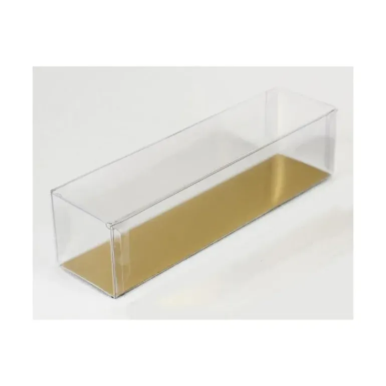 Boîte 6 Macarons Transparente Fond Or 18 cm