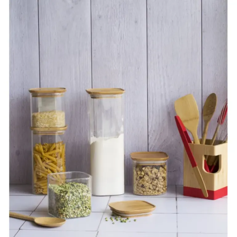 Boîte de Conservation en Verre et Bambou Carré 800 ml Pebbly