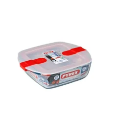 Boîte de Conservation en Verre Carrée 20 x 17 cm 1 L Cook & Heat Pyrex