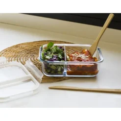 Boîte de Conservation en Verre avec Compartiments Rectangle 1450 ml Pebbly