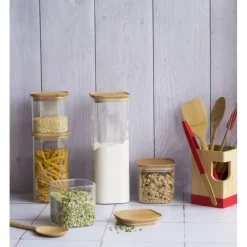 Boîte de Conservation en Verre et Bambou Carré 2,2 L Pebbly