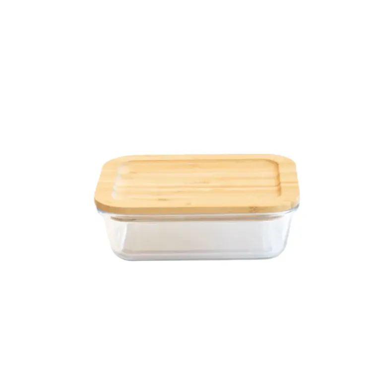 Boîte de Conservation en Verre et Bambou Rectangle 640 ml Pebbly