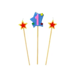 Bougie Chiffre 1 avec 2 bougies étoiles Gatodéco