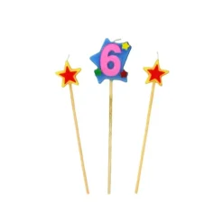 Bougie Chiffre 6 avec 2 bougies étoiles Gatodéco