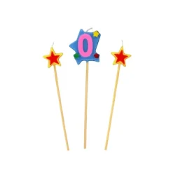 Bougie Chiffre 0 avec 2 bougies étoiles Gatodéco