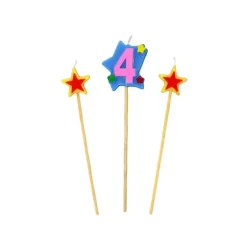Bougie Chiffre 4 avec 2 bougies étoiles Gatodéco