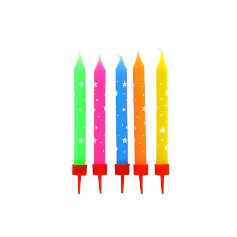 Bougies Multicolores à Etoiles Blanches (x10) Gatodéco