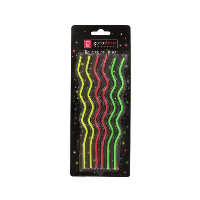 Bougies Zig-Zag Multicolores (x6) Gatodéco