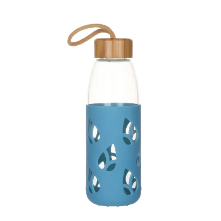 Bouteille en Verre avec Protection Silicone Bleu 55 cl Pebbly