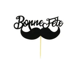 Cake Topper Bonne Fête Moustache sur Pic (x30) Patisdécor
