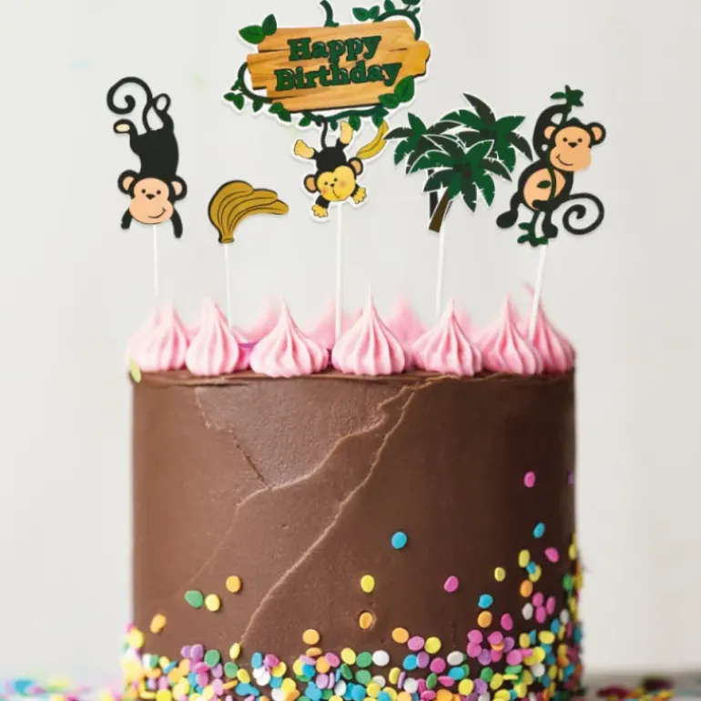 Cake Topper Happy Birthday Singes (x5) Patisdécor