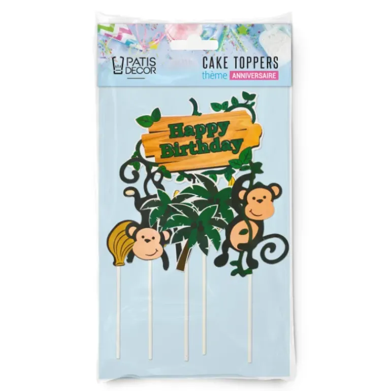Cake Topper Happy Birthday Singes (x5) Patisdécor