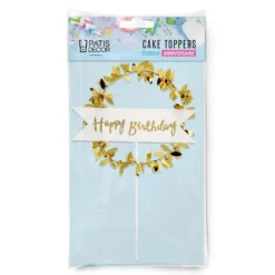 Cake Topper Happy Birthday Couronne Dorée Patisdécor