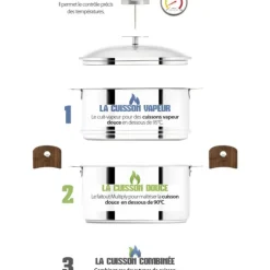 Casserole et Cuit Vapeur Inox Ø 20 cm Anses Mutine Blanc Biome Cristel