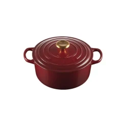 Cocotte en Fonte Ronde 24 cm Garnet Bouton Doré Le Creuset Signature