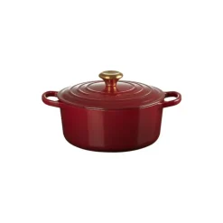 Cocotte en Fonte Ronde 24 cm Garnet Bouton Doré Le Creuset Signature