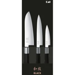 Coffret 3 Couteaux Japonais Universel 10 cm Universel 15 cm et Santoku 16,5 cm Wasabi Black Kai