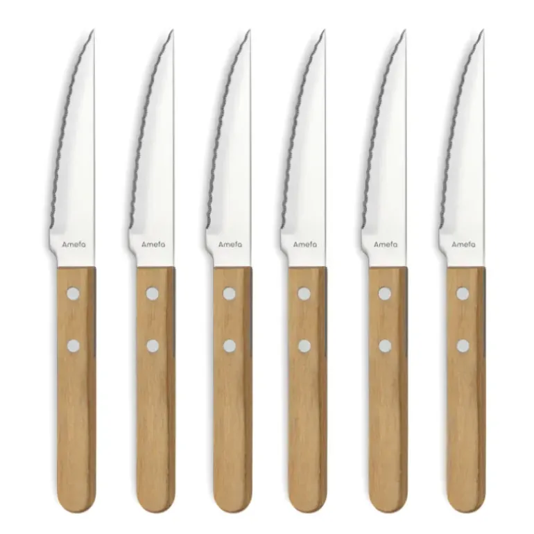 Coffret 6 Couteaux Steak Pizza Bois 21,5 cm Amefa