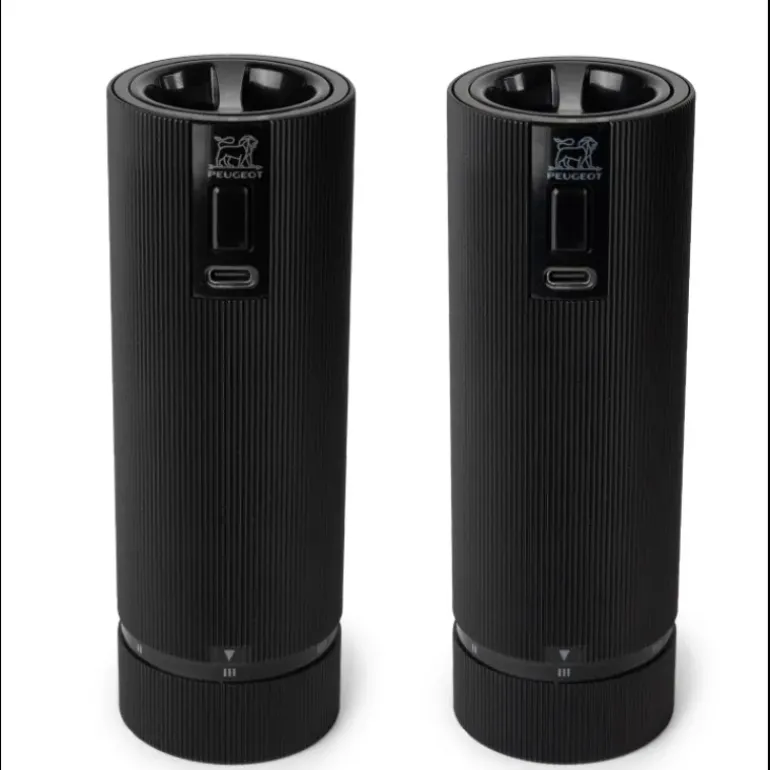 Coffret 2 Moulins Electriques Sel & Poivre Noir Mat 15 cm Peugeot