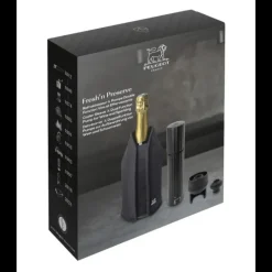 Coffret Pompe à Vin et Champagne Double Manuelle ABS + Rafraichisseur Frizz Noir Peugeot