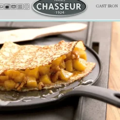 Crêpière Fonte Émaillée 30 cm Noir avec Accessoires Chasseur