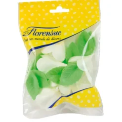 Fleurs de rose blanche x6, grandes feuilles x12 - en Azyme