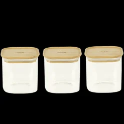 Lot 3 Boîtes de Conservation en Verre et Bambou Carré 800 ml Pebbly