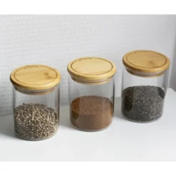 Lot 3 Pots à Épices en Verre et Bambou 190 ml Pebbly