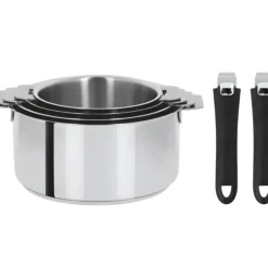 Lot de 4 Casseroles inox avec 2 Poignées Noires Mutine Amovibles Cristel