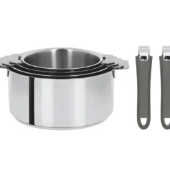 Lot de 4 Casseroles inox avec 2 Poignées Grises Mutine Amovibles Cristel