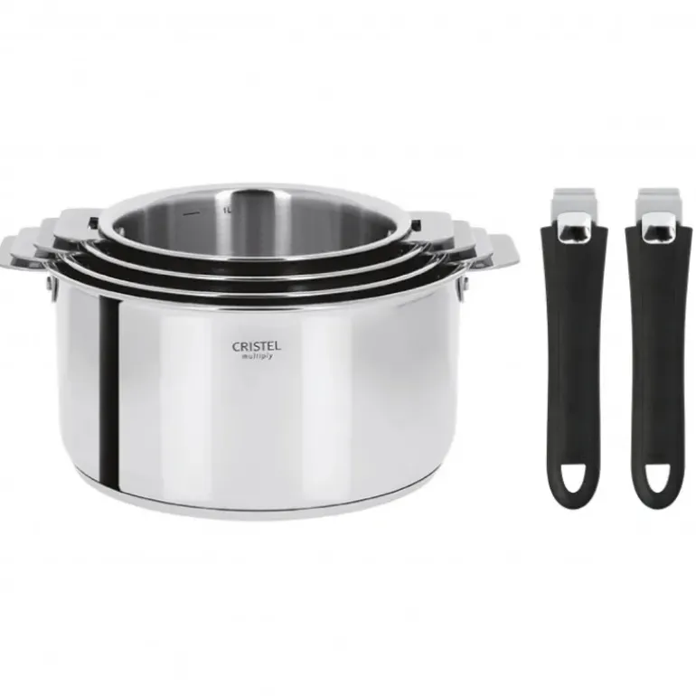 Lot de 4 Casseroles inox Casteline avec 2 Poignées Mutine Amovibles Cristel