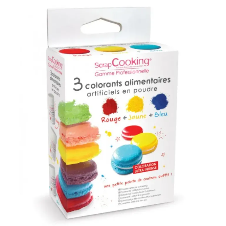 Lot de 3 Colorants Alimentaires en Poudre Rouge / Jaune / Bleu Scrapcooking