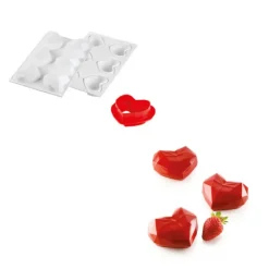 Moule Silicone 6 Coeurs Origami 82,6 x 74 x h35 mm 110ml SilikoMart Professional