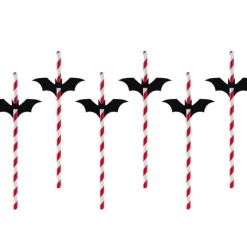 Pailles en Papier Halloween Chauve-Souris PartyDéco (x6)