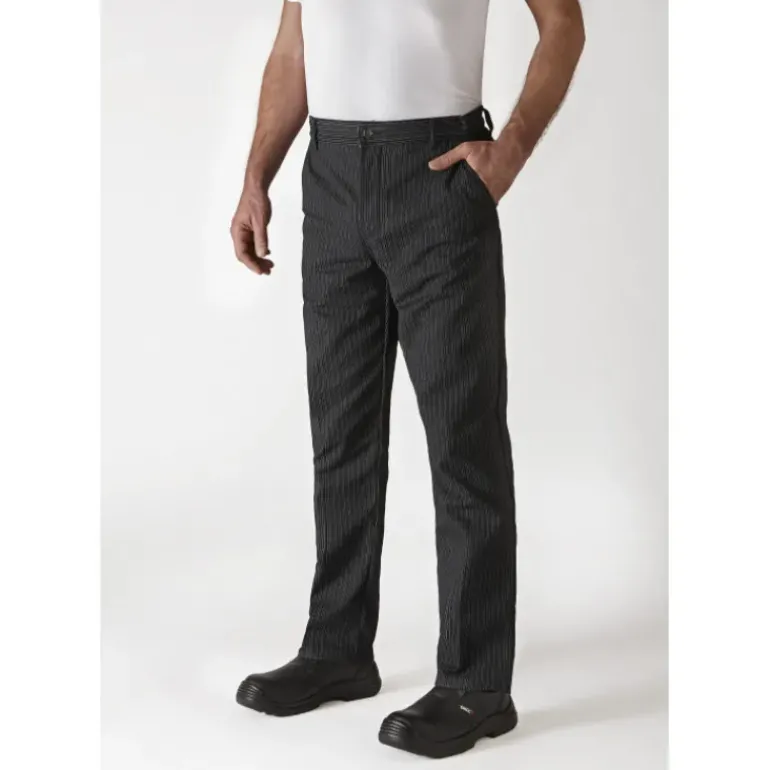 Pantalon de Cuisine Mixte Rayé Noir/Blanc TIMEO T.38 Robur