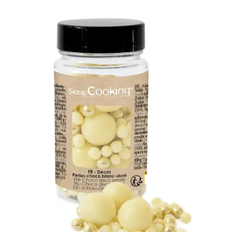 Pot de Décors en Perles Or et Chocolat Blanc 50 g ScrapCooking