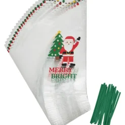 Sachet Bonbon Père Noël 11 x 23,5 cm avec Attaches Sachet Wilton (x20)