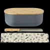 Set Boîte à Pain Ardoise Métal et Bambou 4 Pièces Pebbly