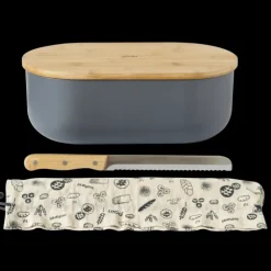 Set Boîte à Pain Ardoise Métal et Bambou 4 Pièces Pebbly