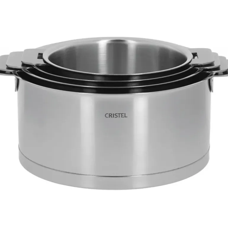 Série de 4 Casseroles + Poignée Zenith Amovible Inox Cristel